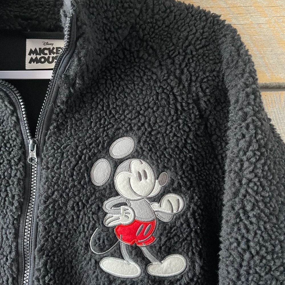 Disney Fleece Jacket Adult Large Black Mickey Mouse Full Zip Embroidered Lined - Picture 3 of 13